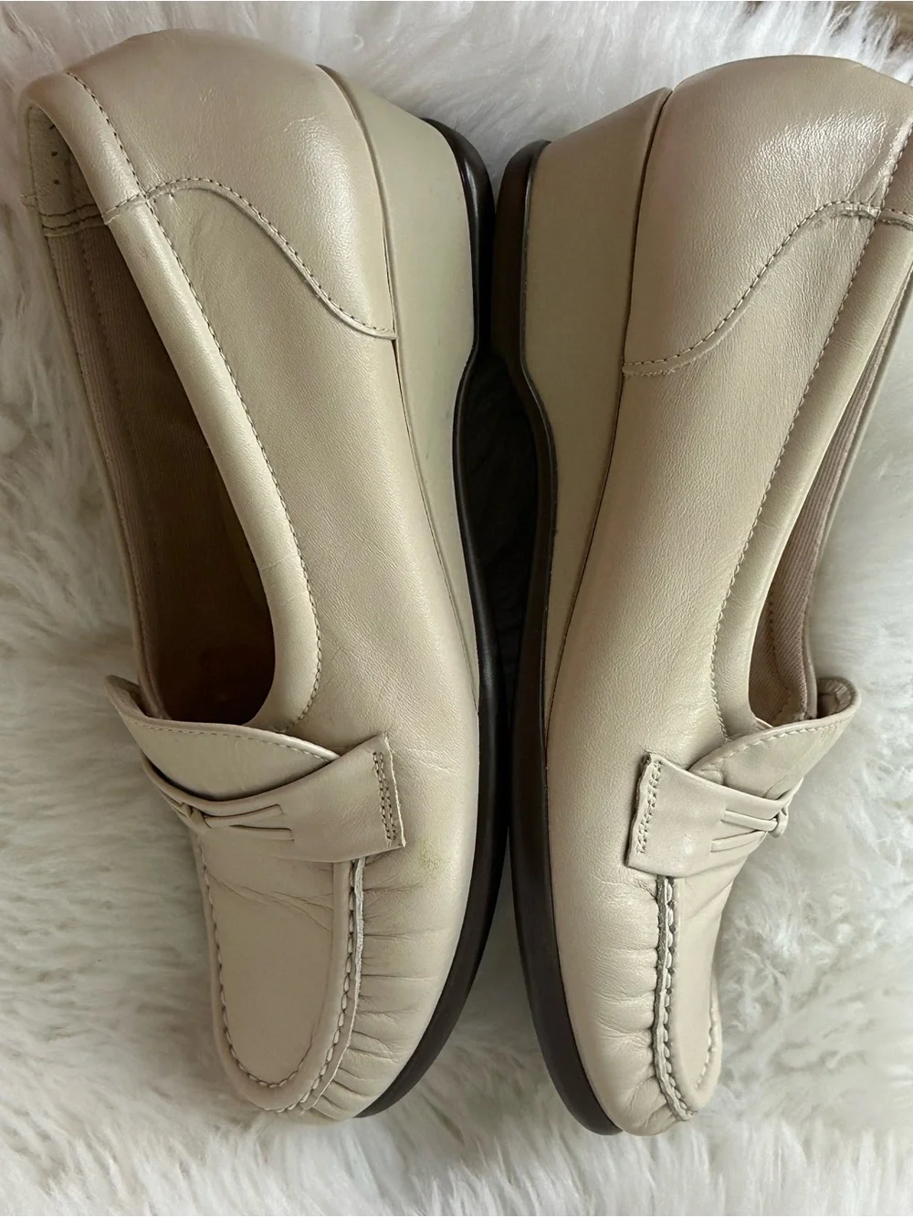 SAS Cream Leather Slip-On Moc Loafers for Women